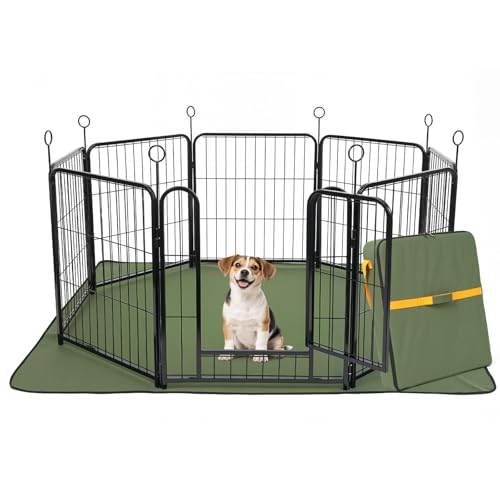 Lekesky Dog Playpen Indoor, 24 Inch 8 Panels Dog Play Pen with Bottom Mat, Metal Heavy Duty Pet Playpen for Puppys and Small Dogs, Rabbit, Black