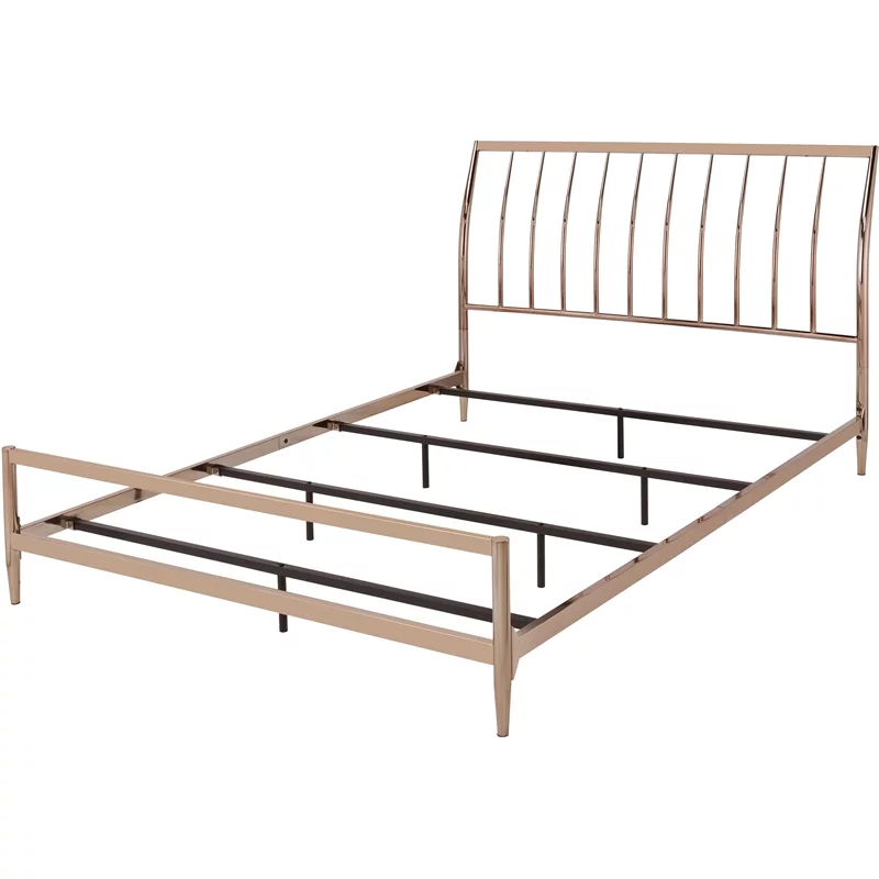 Bowery Hill Contemporary Queen Metal Frame Sleigh Bed in Copper and Rose Gold