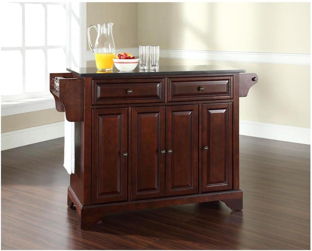 Rustic Retreat Granite Top Full Size Kitchen Island,Spacious Countertop,Portable Design,Modern Kitchen Furniture,Convenient,/Cart White/Black