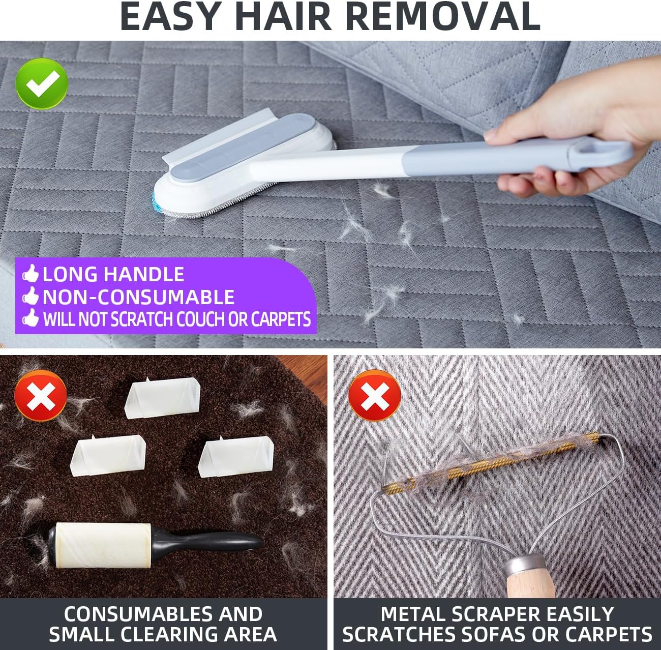 Cat Hair Remover Furniture,Dog Hair Remover for Couch,Reusable Lint Roller,Pet Hair Removal Tool,Carpet Rake for Pet Hair Removal