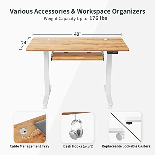 FEZIBO Standing Desk with Keyboard Tray, 40 × 24 Inches Electric Height Adjustable Desk, Sit Stand Up Desk, Computer Office Desk, Light Rustic