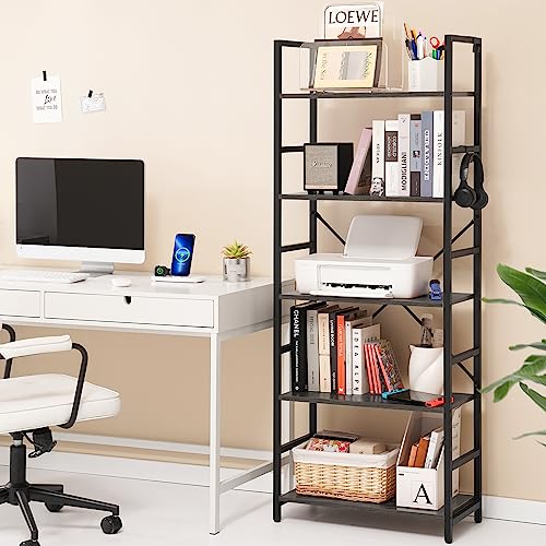 Yoobure 5 Tier Bookshelf - Tall Book Shelf Modern Bookcase for CDs/Movies/Books, Rustic Book Case Industrial Bookshelves Book Storage Organizer for Bedroom Home Office Living Room White