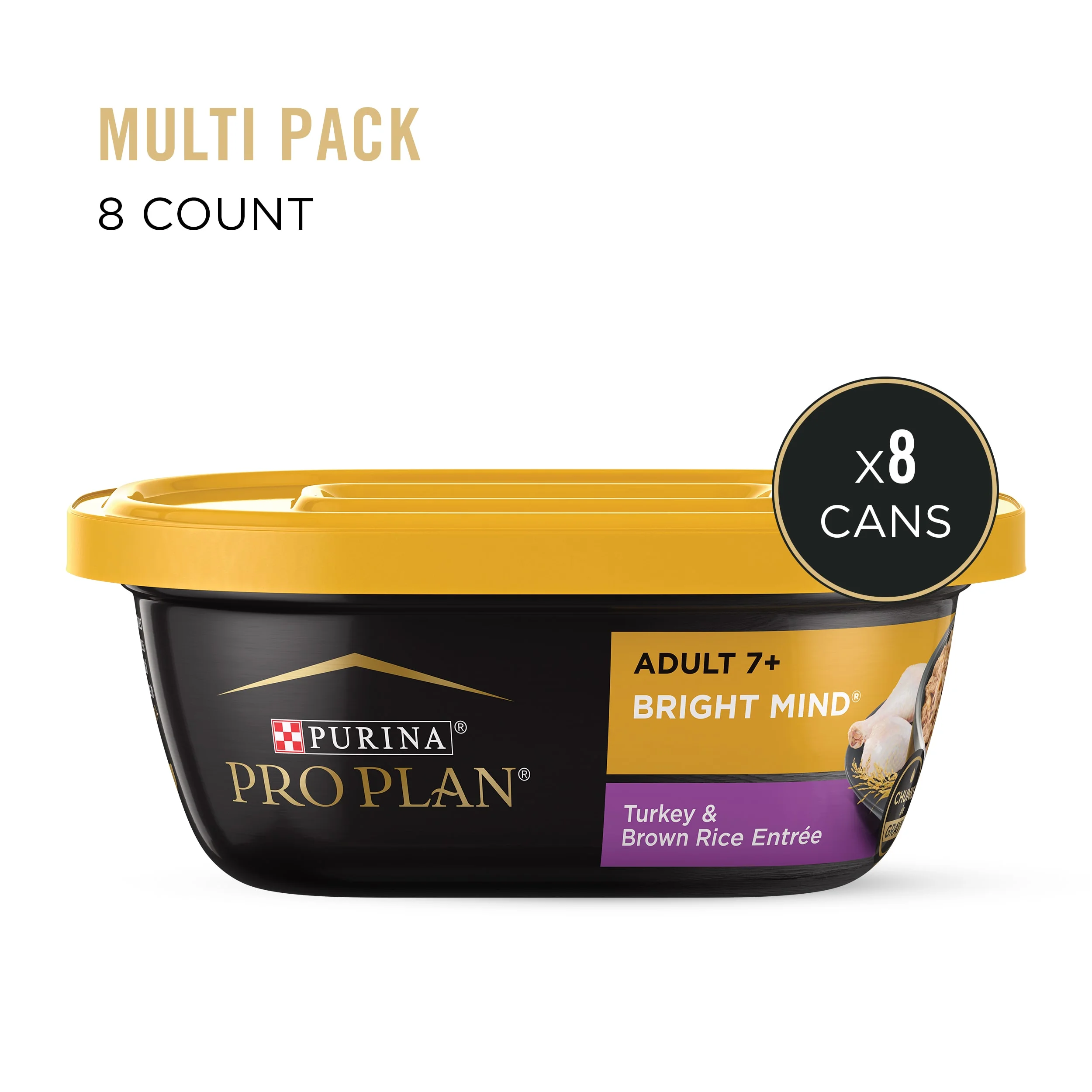 Purina Pro Plan Wet Dog Food for Senior Dogs Bright Minds High Protein, Turkey & Brown Rice, 10 oz Tubs (8 Pack)
