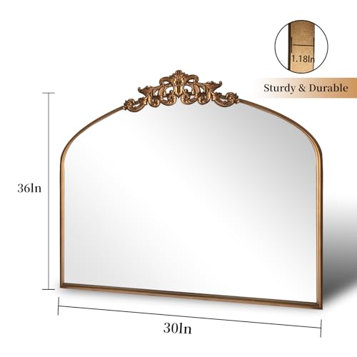 Ornate Gold Mirror,Vintage Arched Mirror,Baroque Antique Mirorr for Living Room Hallway Fireplace Bathroom Entryway 19