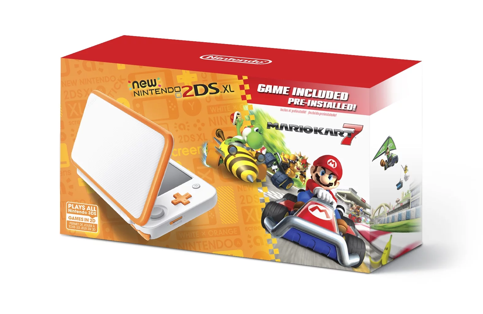 New Nintendo 2DS XL System w/ Mario Kart 7 Pre-installed, Orange & White