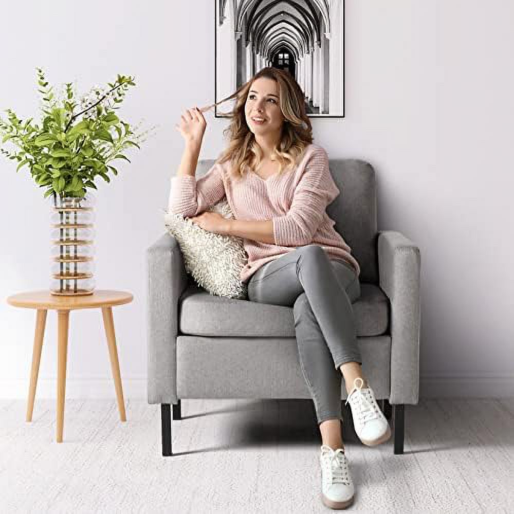 xrboomlife Mid Century Modern Accent Chair  Comfy Arm Chair Upholstered Reading Chair Bedroom Chair for Adults Small Room Space Home Office (1  Gray)