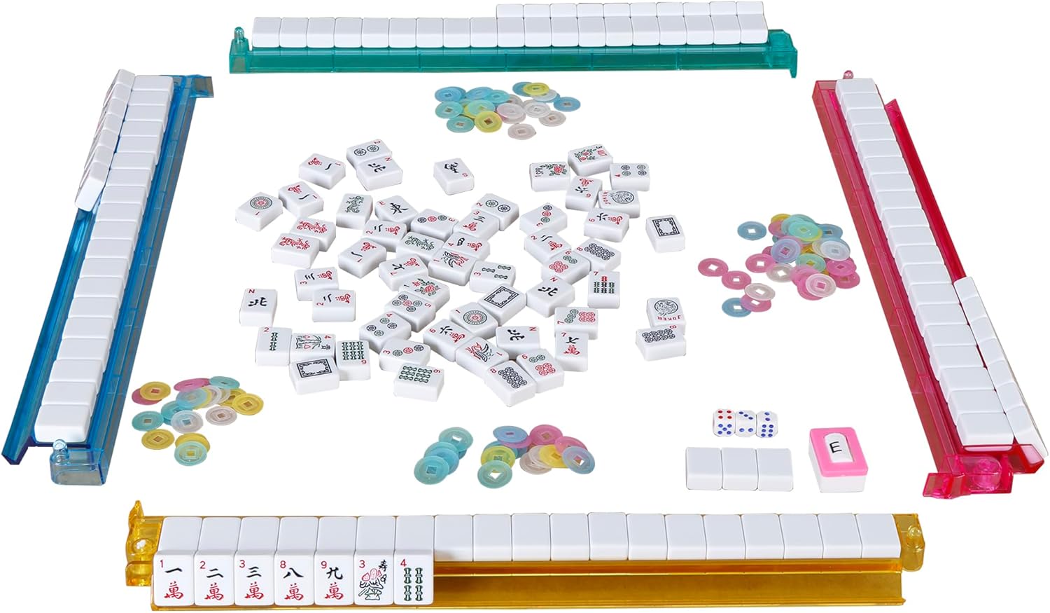 166 Tiles American Mahjong Set w/Soft Carrying Bag - Classic Full Size Complete Mah Jongg Set - 4 Colored All-in-One Racks/Pushers - Rules Included, Cream White