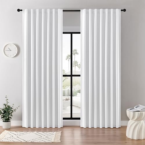 Joydeco Faux Linen Blackout Curtains for Bedroom,Light Grey Blackout Curtains 84 inches long,100% Blackout Solid Thermal Insulated Window Drapes Luxury Decor for Living Room（W52xL84 Inch,Light Grey）