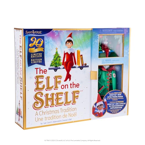 The Elf on the Shelf 20th Anniversary Scout Elf – Boy with Blue Eyes, Posable Christmas Elf and Storybook