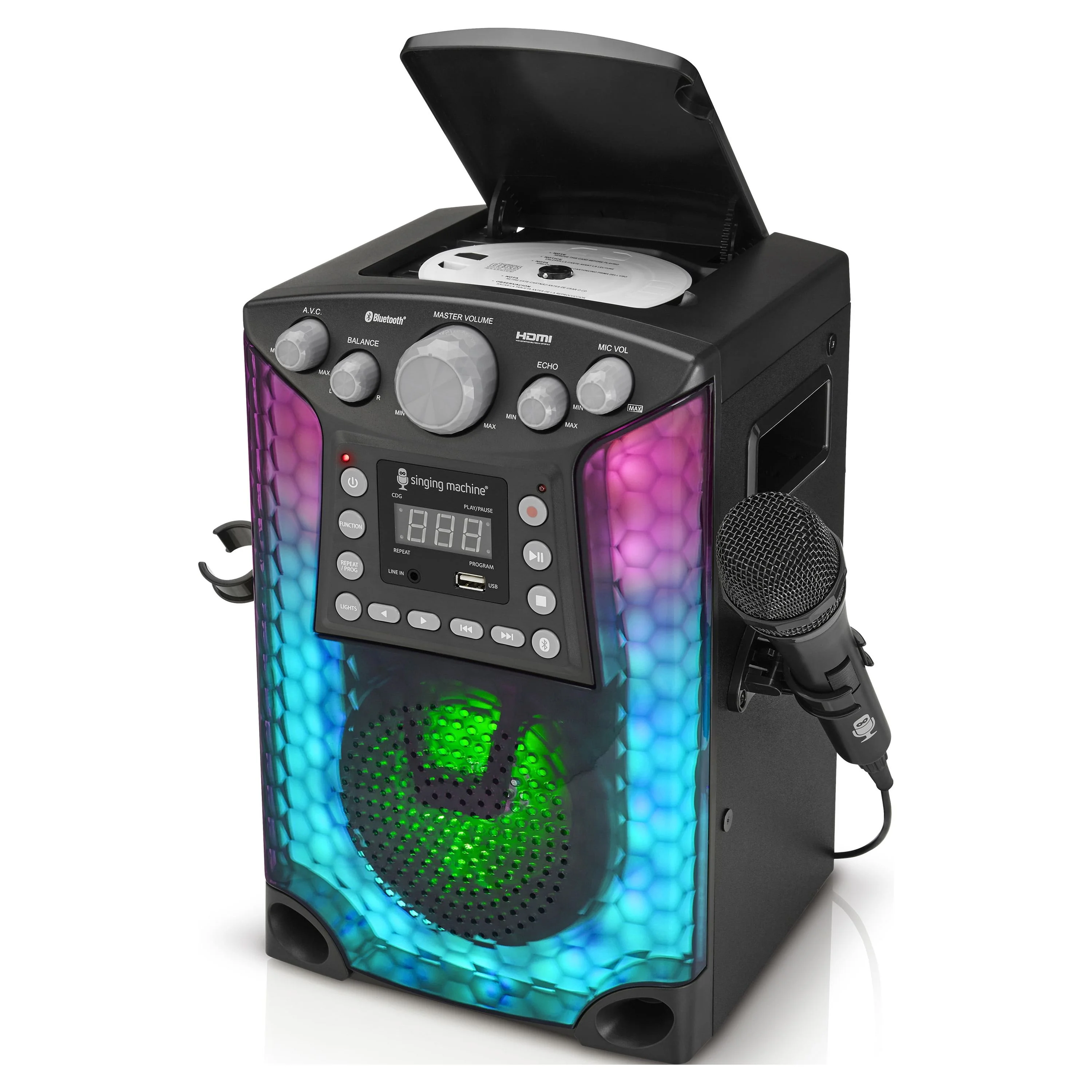 The Singing Machine Bluetooth CD+G Karaoke Sound System with LED Lights, SML633, Black