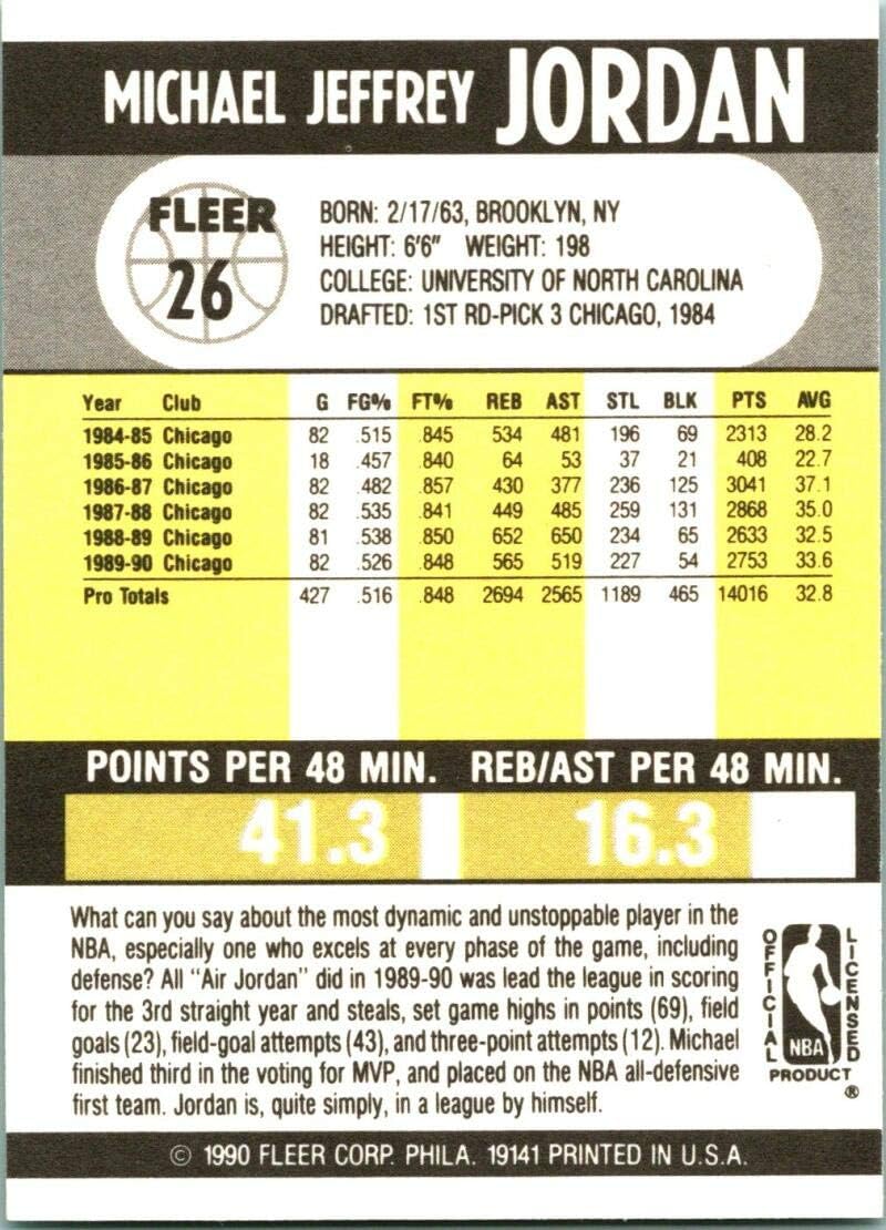 1990-91 Fleer #26 Michael Jordan Chicago Bulls NBA Basketball Trading Card