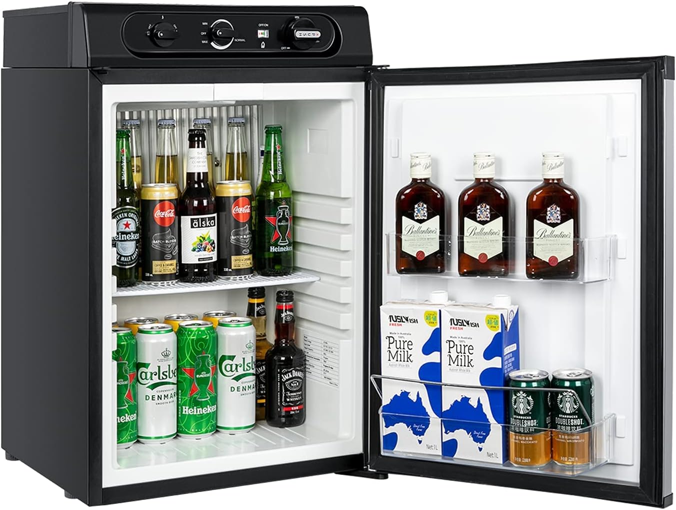 Propane Refrigerator 3 Way Camper Gas Fridge 120V 12V LPG 2.1 Cu.Ft RV Refrigerator for Outdoor Caravan Motorhome Off-Grid Cabin Boat Apartment Office Kitchen, Black