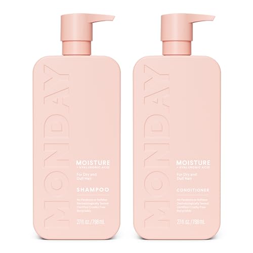 MONDAY HAIRCARE Moisture Shampoo + Conditioner Bathroom Set (2 Count) 27 oz Each for Dry, Coarse, Stressed, Frizzy Hair, Made with Coconut Oil, Rice Protein, Shea Butter and Vitamin E