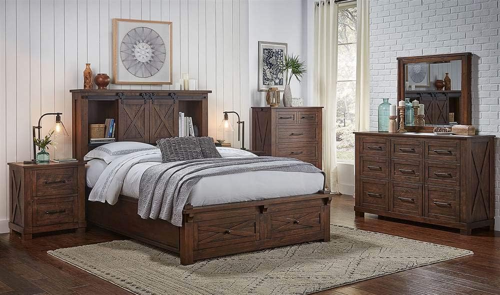 Sun Valley Rustic Solid Wood Queen Storage Bed in Timber