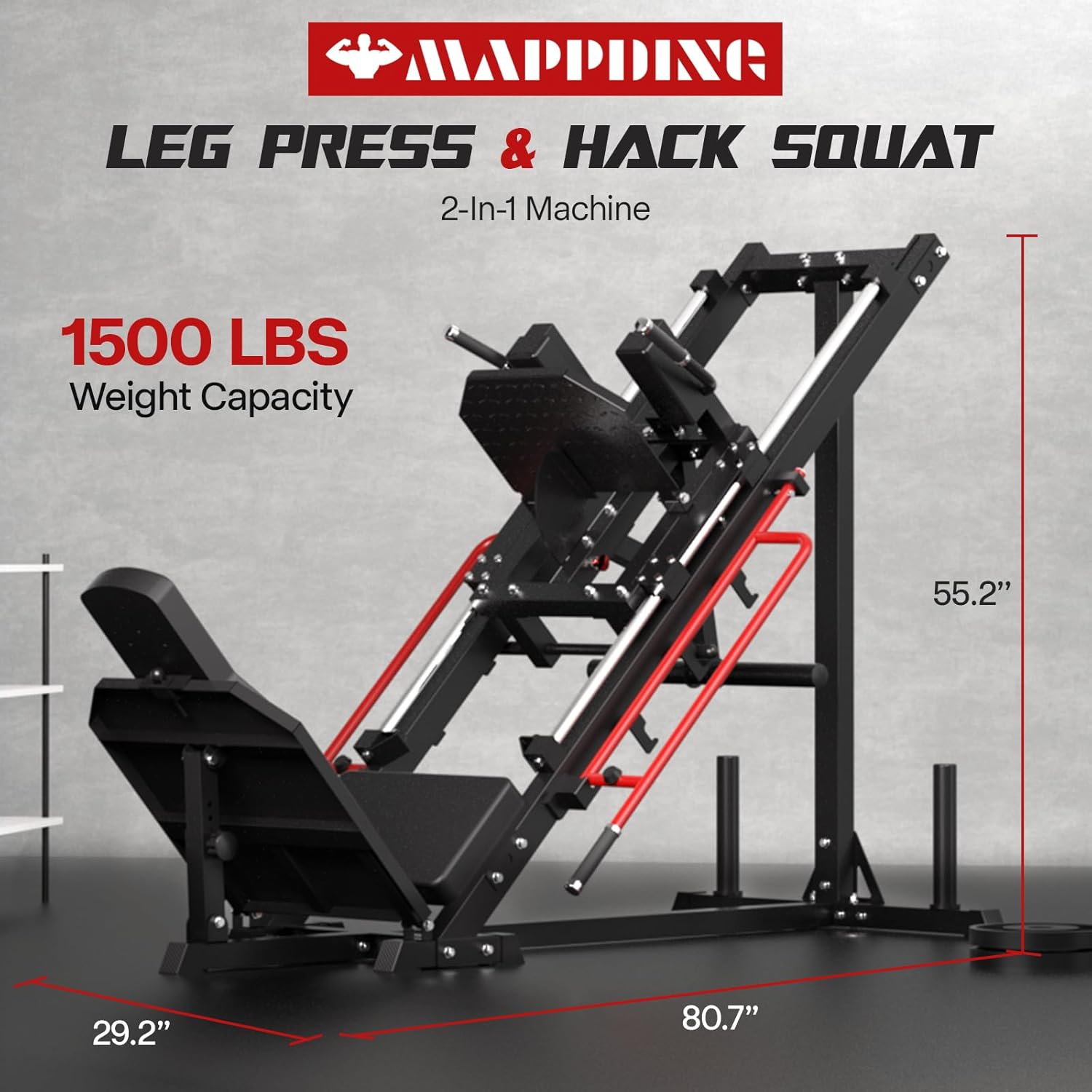 Leg Press Machine Hack Squat Equipment, Lower Body Exercise Machine Combo with Linear Bearing, Leg Press Machines for Home Gym Leg Day with Weight Storage for Quad, Hamstring, Glute, Red