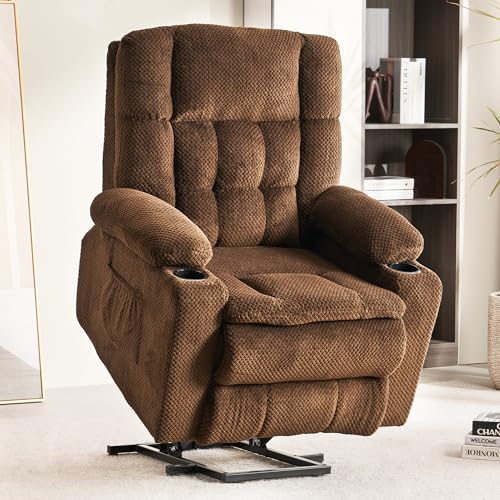 Recliner Chair, Power Lift Chair for Elderly with Massage and Heating, Ergonomic Lounge Chair with 2 Cup Holders Side Pockets, Single Sofa with Remote Control USB Port for Living Room