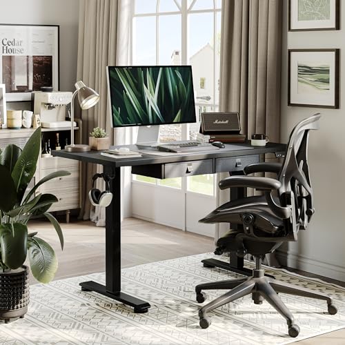 Standing Desk with 2 Drawers, Adjustable Height Electric Desk with Storage, 63 x 24 Inches Sit Stand Up Computer Table for Work Office Home, White