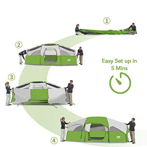 CAMPROS CP Tent 8 Person Camping Tents, Weather Resistant Family Tent, 5 Large Mesh Windows, Double Layer, Divided Curtain for Separated Room, Portable with Carry Bag