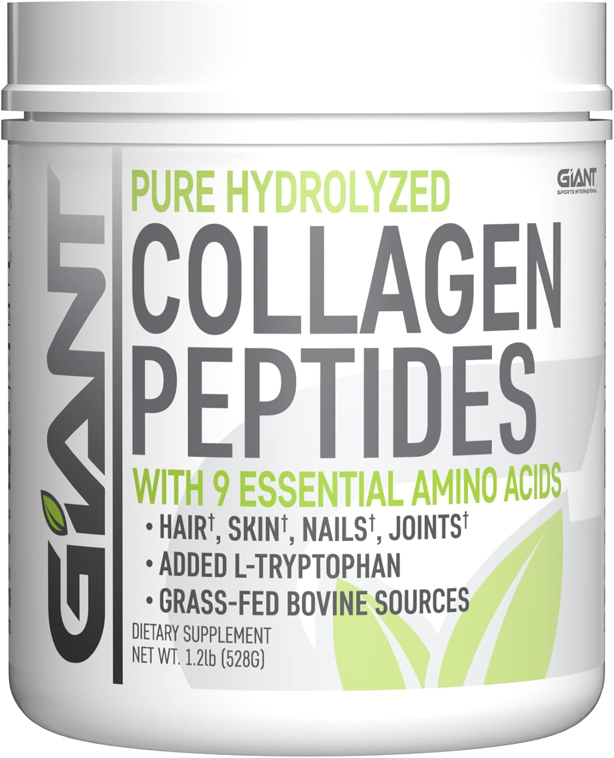 Giant Sports Collagen Peptide Powder - Hydrolyzed Complete All Essential Amino Acids with L-Tryptophan, Great for Skin, Hair, Nails, Bones, Joints - Grass Fed Pasture Raised Type 1 Type 3-1 LB