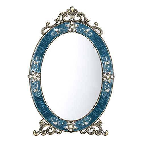 MADALIANO Mirrors Makeup Mirrors Desktop European Style Retro Metal Princess Dressing Mirrors Student Dormitory Desktop Tabletop Mirrors (Color : D, Size : 22.3 * 31cm)