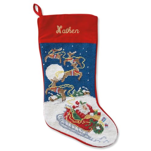 Lillian Vernon Santa Personalized Heirloom Christmas Needlepoint Stocking Stocking, 100% Wool, 9.5