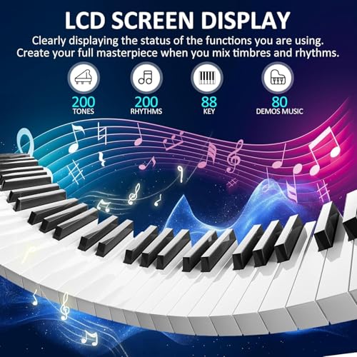 88 Key Piano Keyboard,Beginner Electric Digital Piano with Semi Weighted Keys,Keyboard Piano withSustain Pedal, Power Supply, Stand, Carrying Case,Headphones