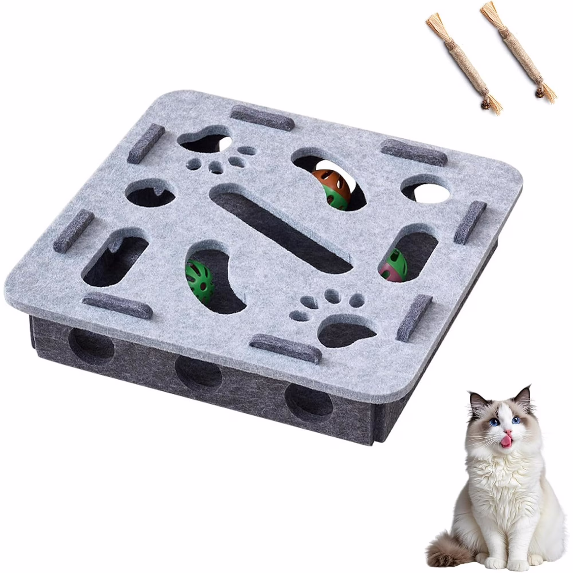 Cat Nail File Enrichment Box, Interactive Cat Scratcher Puzzle Toy for Indoor Cats, Nail File Scratcher Box for Grooming, Play (Style-7)