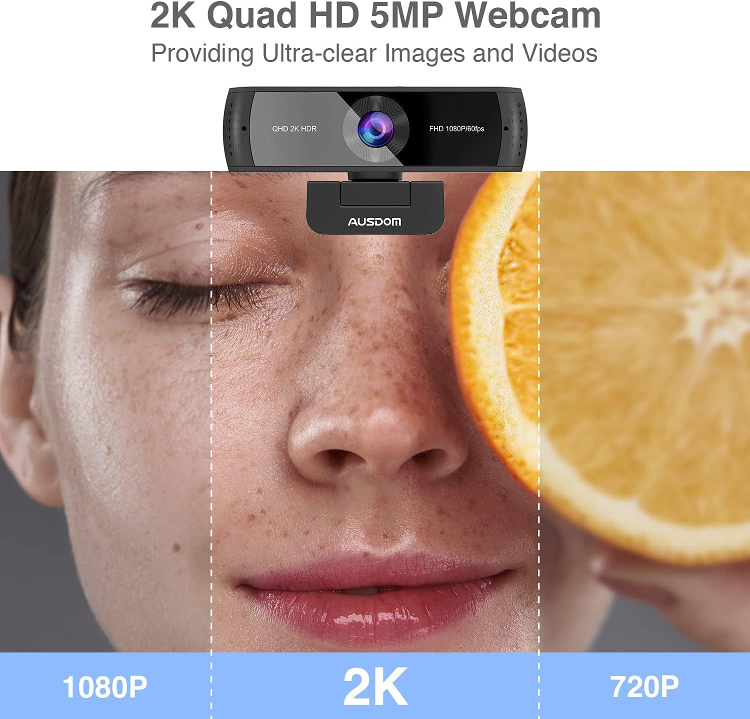 AUSDOM 2K QHD AutoFocus Webcam without Disortion, 1080P 60FPS Zoomable Streaming Web Camera, HDR, Dual Noise Cancelling Microphones, Cover Slide & Tripod, for Live Streaming Zoom Skype Facetime, AW651 Pack of 2