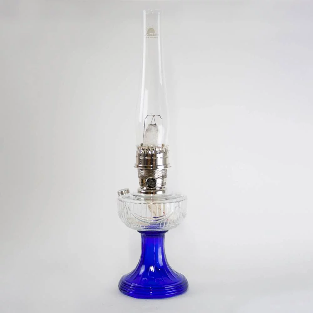 Aladdin Lincoln Drape Oil Lamp - Traditional Classic Indoor Oil or Kerosene Fuel Lamp, Bright White Light, Glass with Nickel Trim, Clear over Cobalt Blue