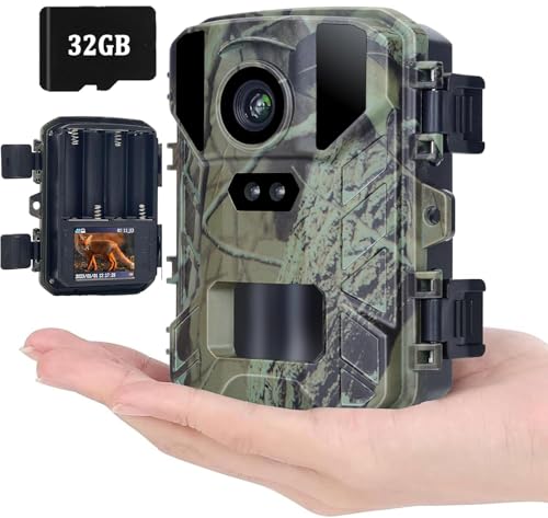 Mini Trail Game Camera 24MP 1080P, with Night Vision 0.2s Trigger Time Motion Activated, IP66 Waterproof, Low Glow LED for Wildlife Monitoring