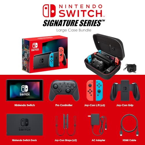 Nintendo Switch Gaming Console with Neon Blue/Neon Red Joy-Con and Signature Series Multi-Player Bundle