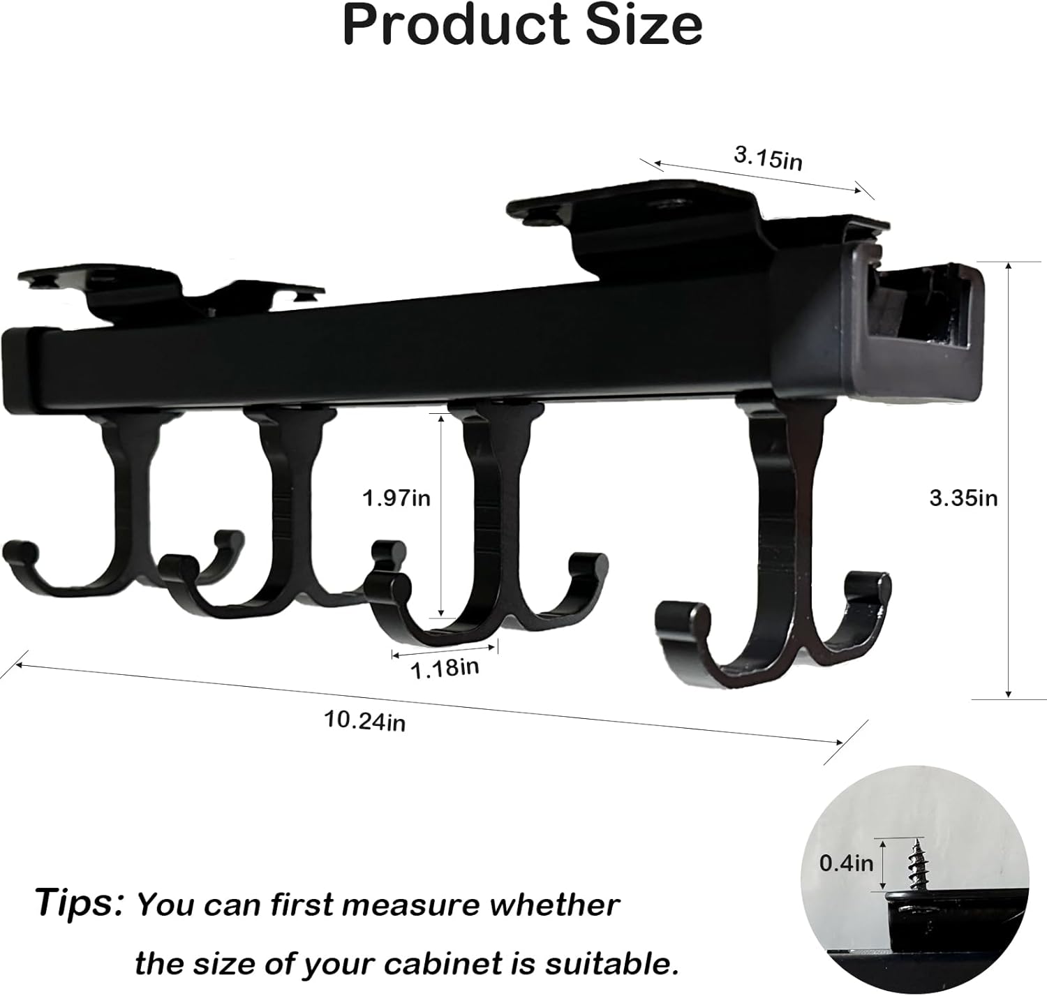 Mug Holder Under Cabinet, Pull Out Coffee Mug Holder, Hanging Mug Hooks for Coffee Bar, Slide Out Coffee Cup Holder with 8 Hooks, Display Mug Organizer Under Cabinet for Kitchen Bar, Black