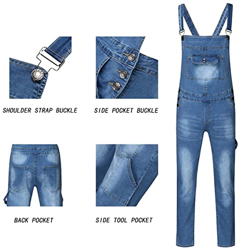 QJBMEI Men's Denim Bib Overalls Fashion Slim One-Piece Jeans