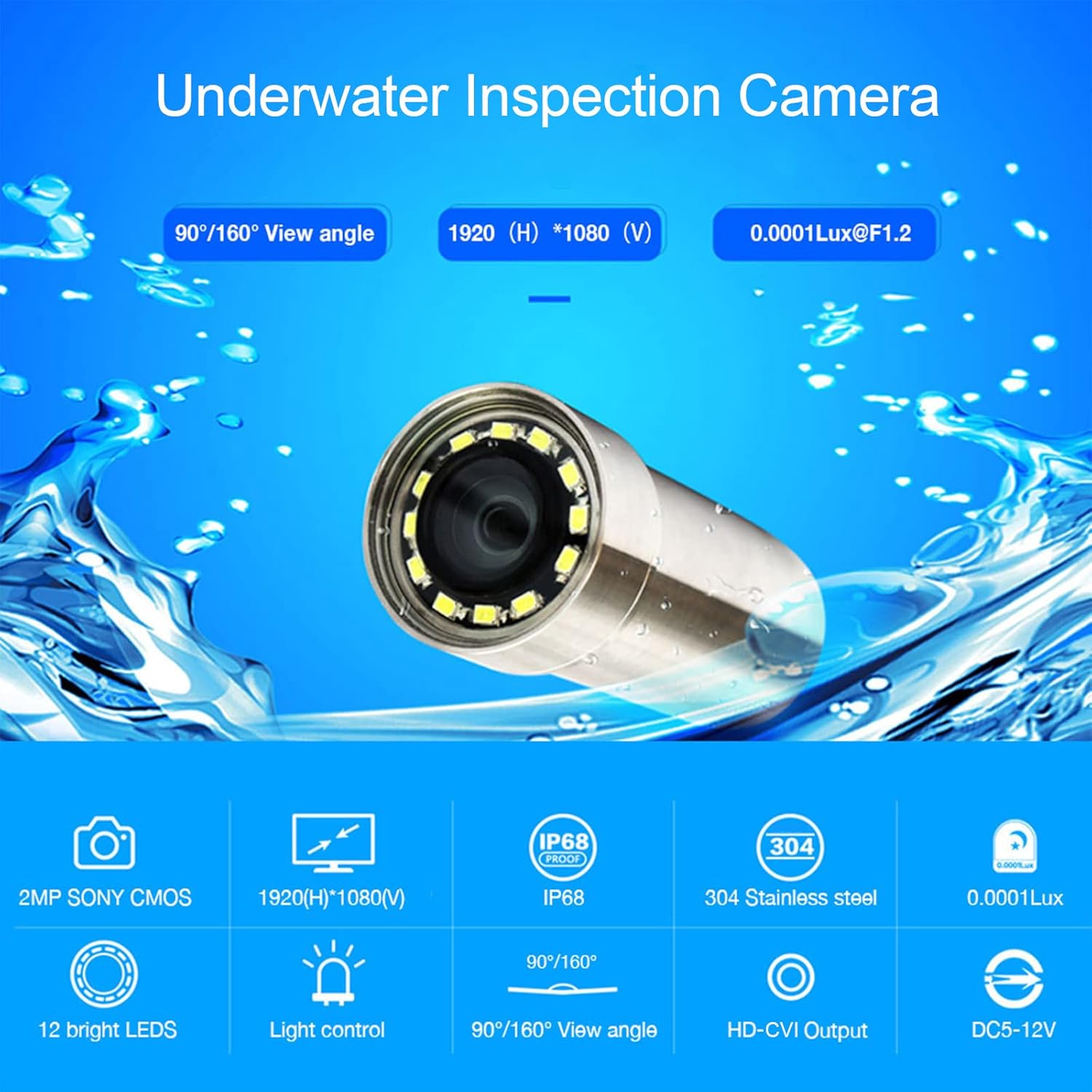 LINOVISION Modular Underwater Camera KIT with Compact Size and Remote Network Access, Underwater Inspection for Swimming Pool, Aquariums, Tunnels. 1 Main Unit XVR04M and 4 Sensor Units FOV 90°/160°