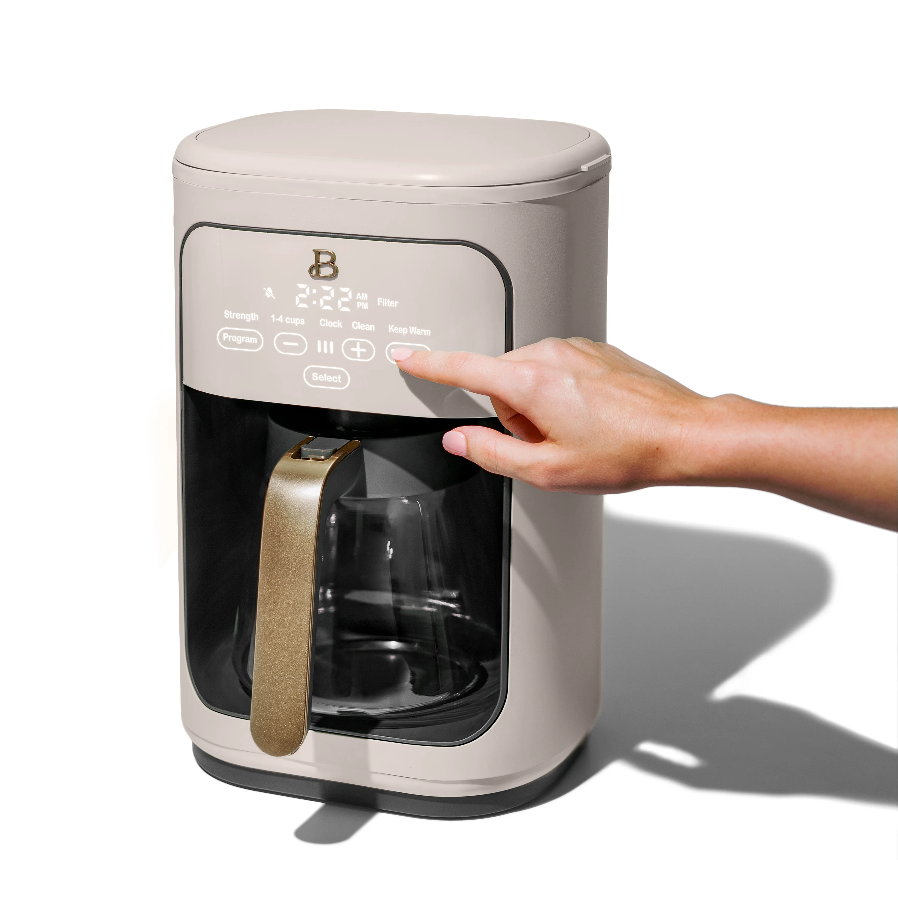 Beautiful 14-Cup Programmable Drip Coffee Maker with Touch-Activated Display, Porcini Taupe by Drew Barrymore