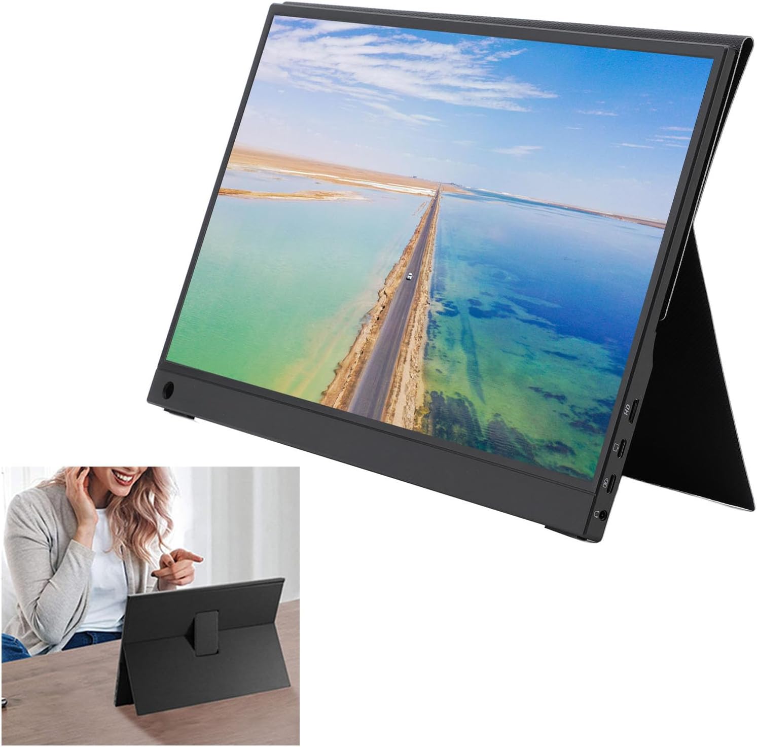 15.6 Inch Portable Monitor with Touchscreen, HDR Display, Dual Screen Usage, Mobile Screen Projection, Wide Compatibility, Lightweight and Portable