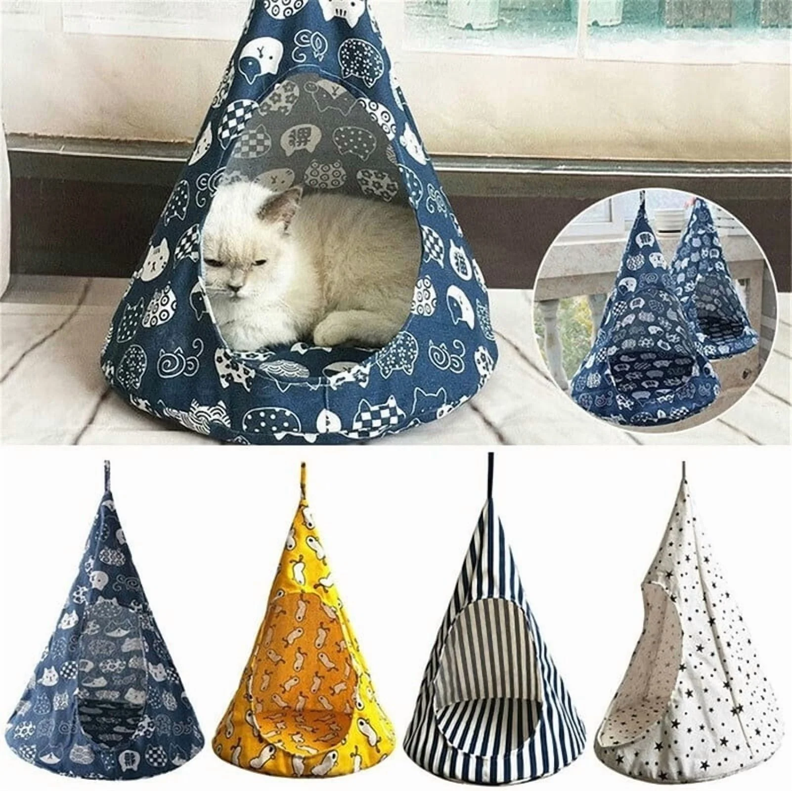 Breathable Cat Hammock Bed Comfortable Hanging Pet Hammock Bed Swing for Cats Small Dogs Rabbits, Blue cat Head