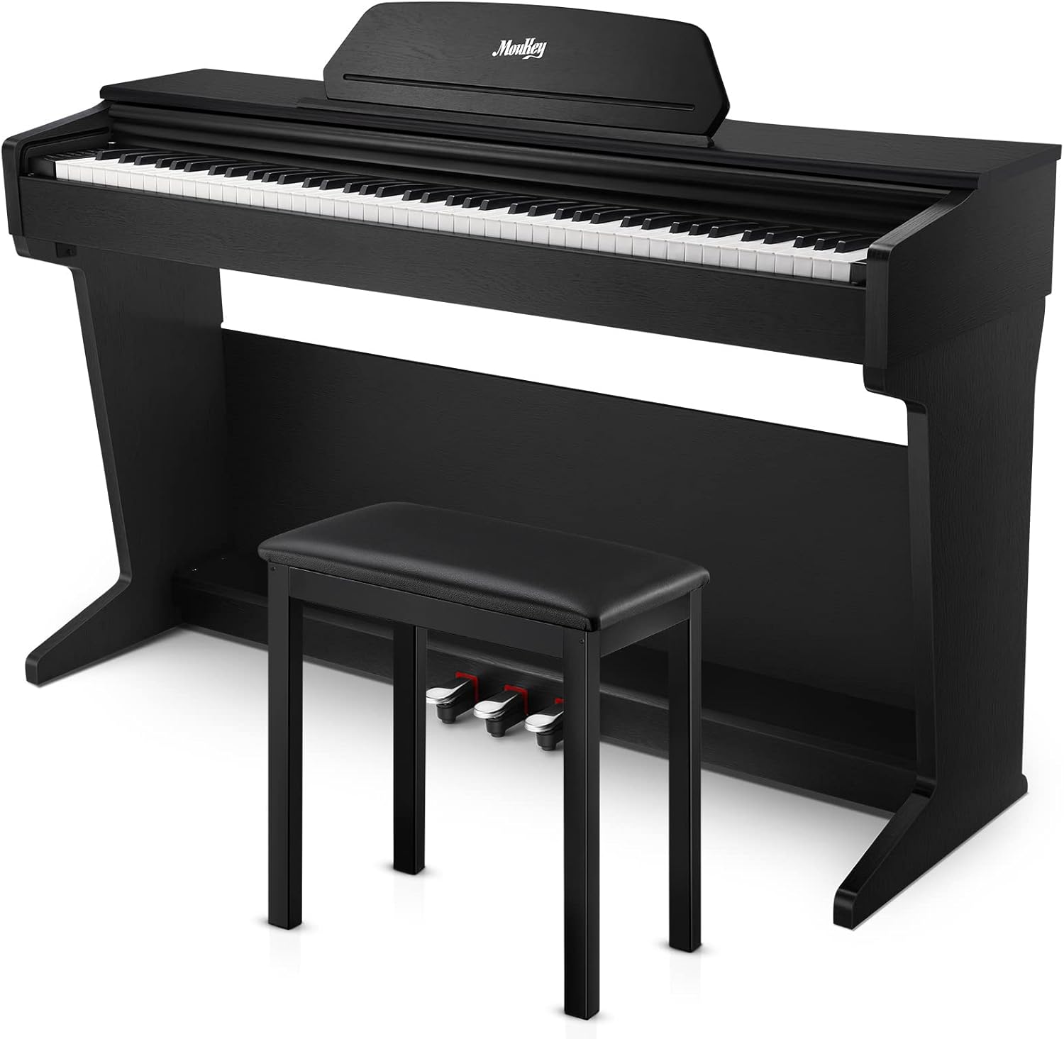 Keyboard Piano 88 Key Weighted, Moukey Digital Piano Electric Keyboard with Stand & Bench for Beginner，MDP-550 Brown Piano with Triple Pedal & Sliding Key Cover，Support USB/MIDI