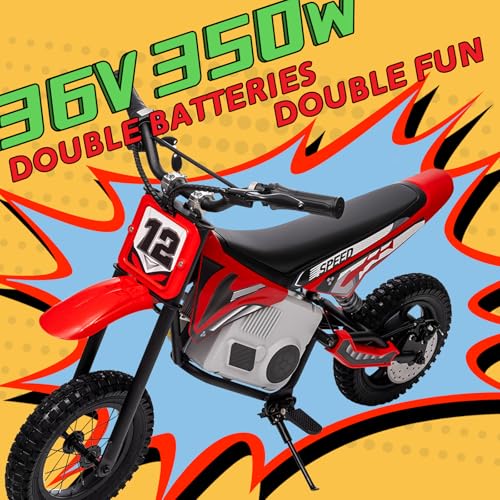 KerryYoo 36V 350W C11 Electric Dirt Bike for Kids 8-14, Up to 16MPH Off-Road Electric Motorcycle with Explosion-Proof Tires, Twist Grip Throttle, Spring Suspension,Kids Ride On Dirtbike - Green