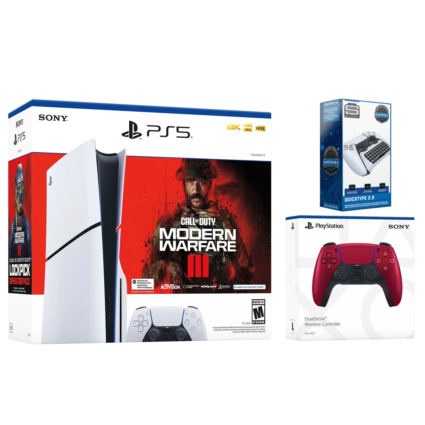 Sony PlayStation 5 Slim Disc Call of Duty Modern Warfare 3 Bundle with Extra Volcanic Red Controller and Surge Wireless Keypad - Radiant Selections