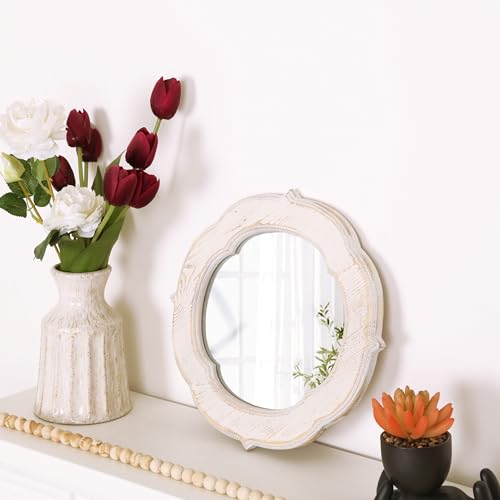 Modern Farmhouse Wall Decor Mirror, Wall Mirrors Decorative, Hanging Distressed White Vintage Small Wall Mirror Decor for Living Room, Bedroom, Bathroom, Kitchen Room, Hallway (1, Rhombic)