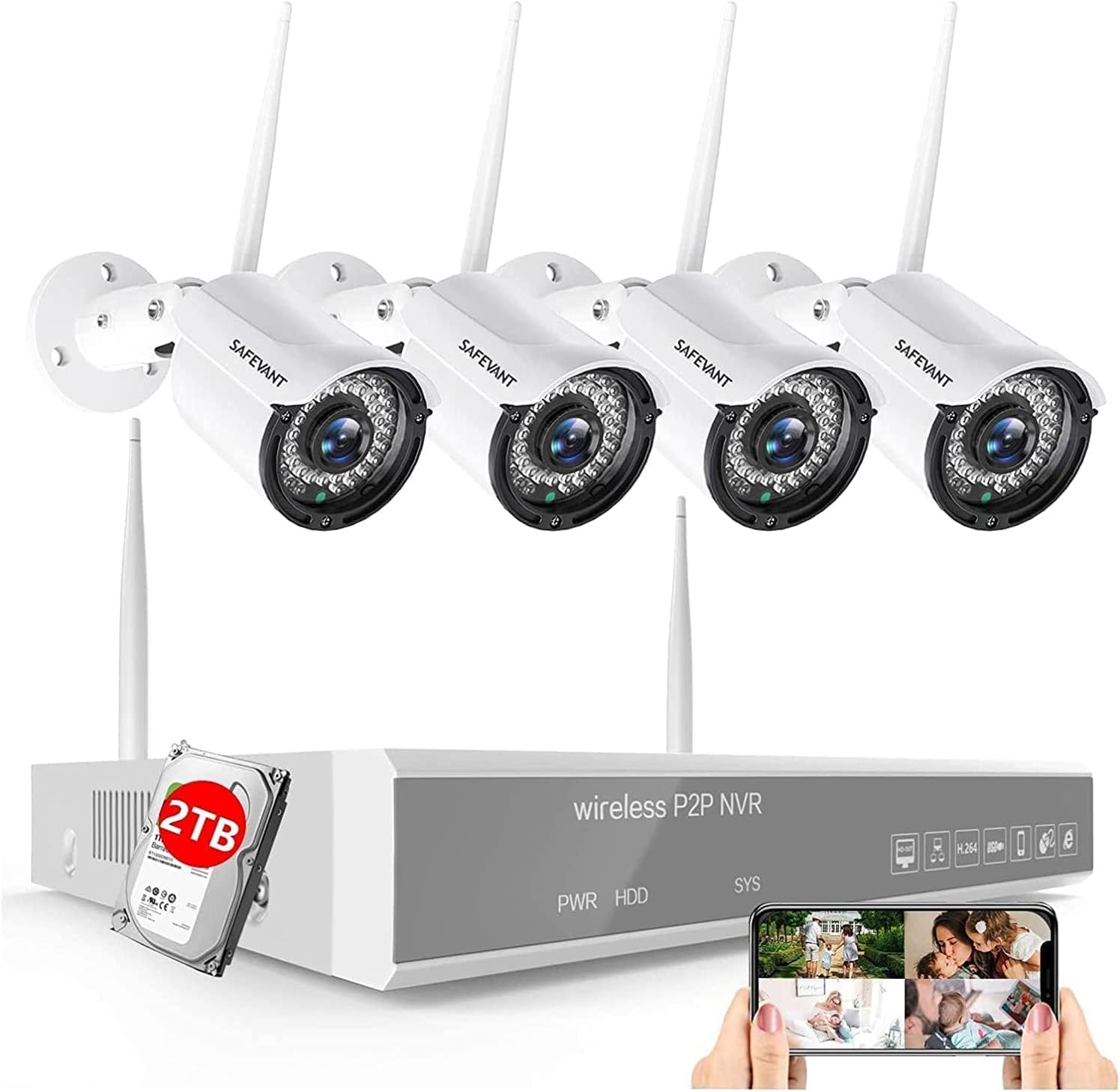 1080P Wireless Camera Security System with One Way Audio, SAFEVANT 8 Channel Home Surveillance NVR 2TB Hard Drive Pre-Installed with 4PCS IP Wifi Cameras Night Vision and Waterproof Expandable HD CCTV