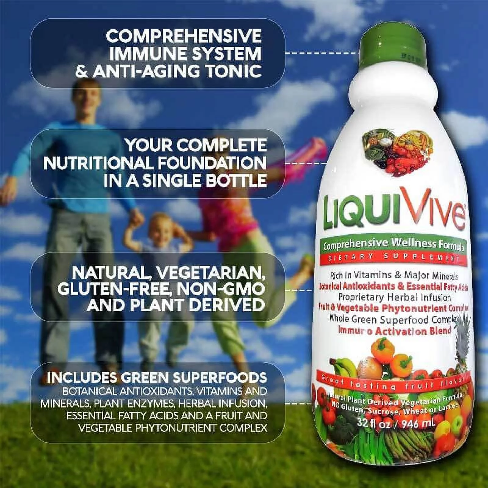 LiquiVive Liquid Vitamins Nutritional Supplements. Best Anti-Aging Whole Food Daily Multivitamin Dietary Supplement. 32 fl oz. - Radiant Selections