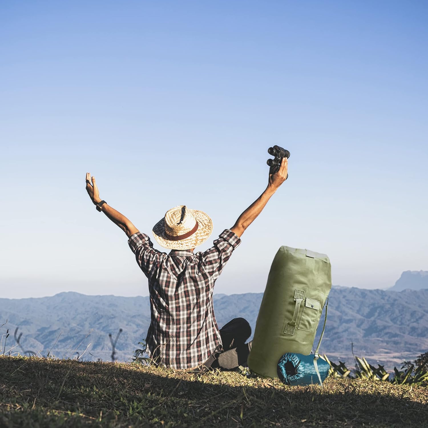 BaHoki Essentials Canvas Duffel Bag - Heavy Duty Top Load Duffel Sea Bag - Military Green Cargo Travel Bags