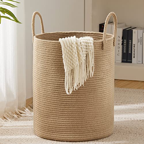 Woven Rope Laundry Hamper Basket by YOUDENOVA, 72L Tall Luandry Basket, Baby Nursery Hamper for Blanket Storage, Clothes Hamper for Laundry in Bedroom-Large-Pure White