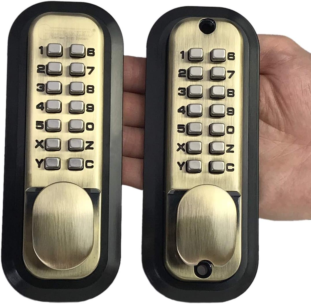 All-Weather Double Keypad Mechanical Keyless Latch Door Lock (Satin Chrome) by Code-a-Key