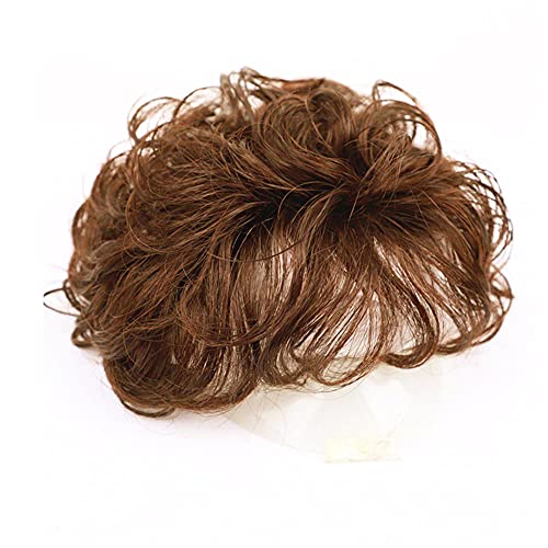 Short Curly Blond Toupee Clip in 100% Real Human Hair Curly Topper Fluffy Hair Piece Clip in Hairpiece Top -Topper with Bangs Wavy Topper Hair Piece for Women 6