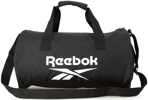 Reebok Mini Duffle Bag - Lightweight Unisex Mini Travel and Gym Bag - Small Weekender Carry on Duffle Bags for Men and Women, Black With White Logo