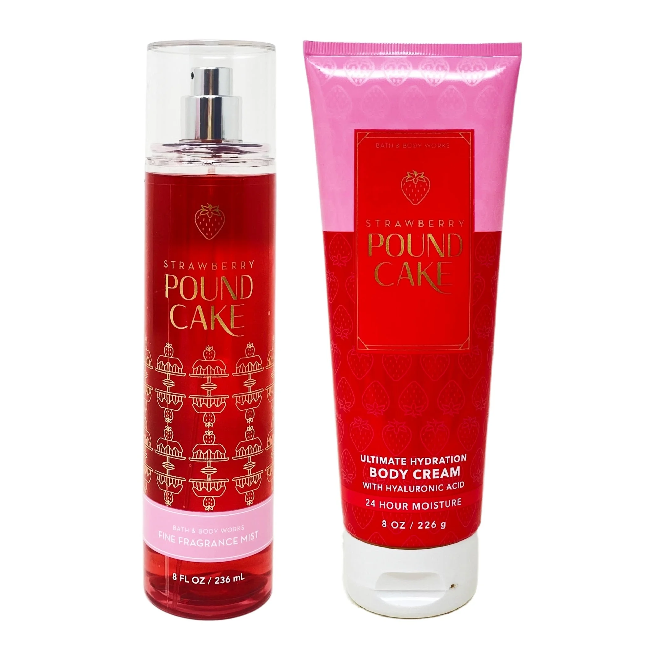Bath and Body Works Strawberry Pound Cake 2 Piece Gift Set - Fragrance Mist and Body Cream - Full Size