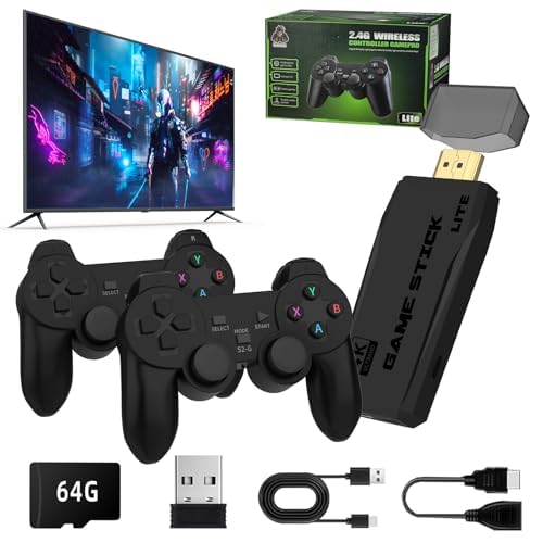 Wireless Retro Game Console, Retro Game Stick with Built-in 9 Emulators, 64GB,20,000+ Games, Plug and Play TV Video Gaming Stick with Dual 2.4G Wireless Controllers
